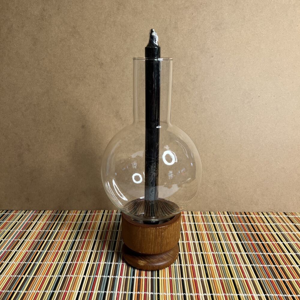 Danish MCM Teak Candle Holder • Hurricane Lamp Style •Vintage Scandinavian Decor